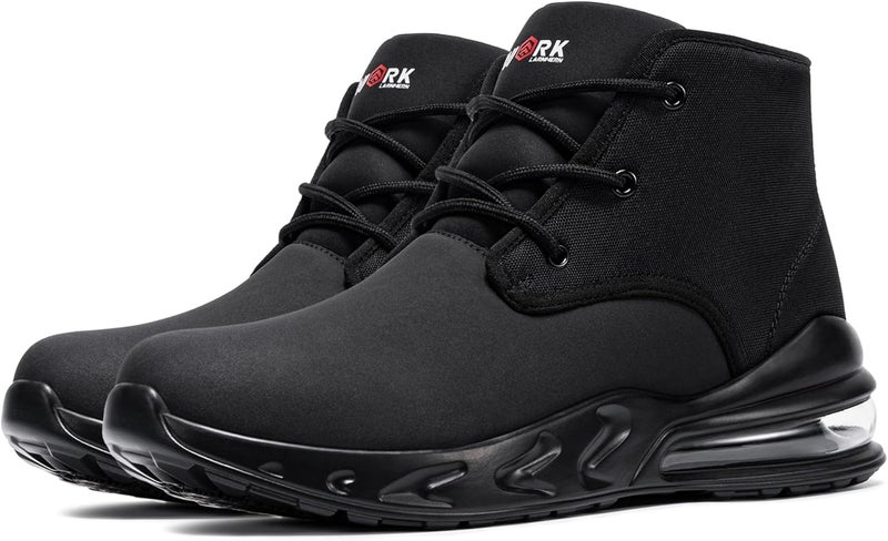 LARNMERN Mens Non Slip Shoes Food Service Work Waterproof Side Zipper Chukka Boots Sole Cushion Mid Top Casual Botas Hombre Trabajo Black - Image 1